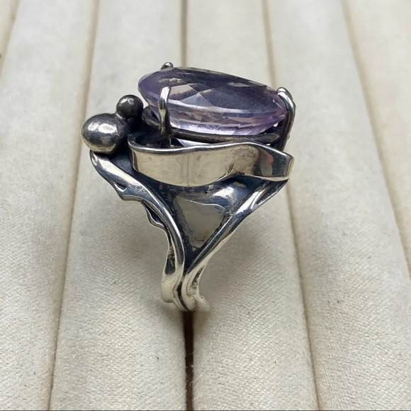 Sterling Silver Large Purple Sapphire Stone Statement Ring - Picture 3 of 17